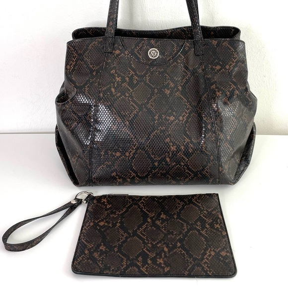 Anne Klein Large Faux Leather Snakeskin Python Tote Bag & Wrislet Animal Print - Picture 11 of 17